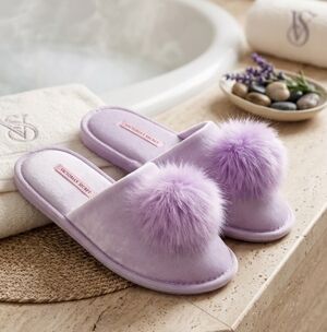 Victoria's Secret Slippers. Lavender Velvet with Pom-Poms.Size S (36-37 EU)  NEW